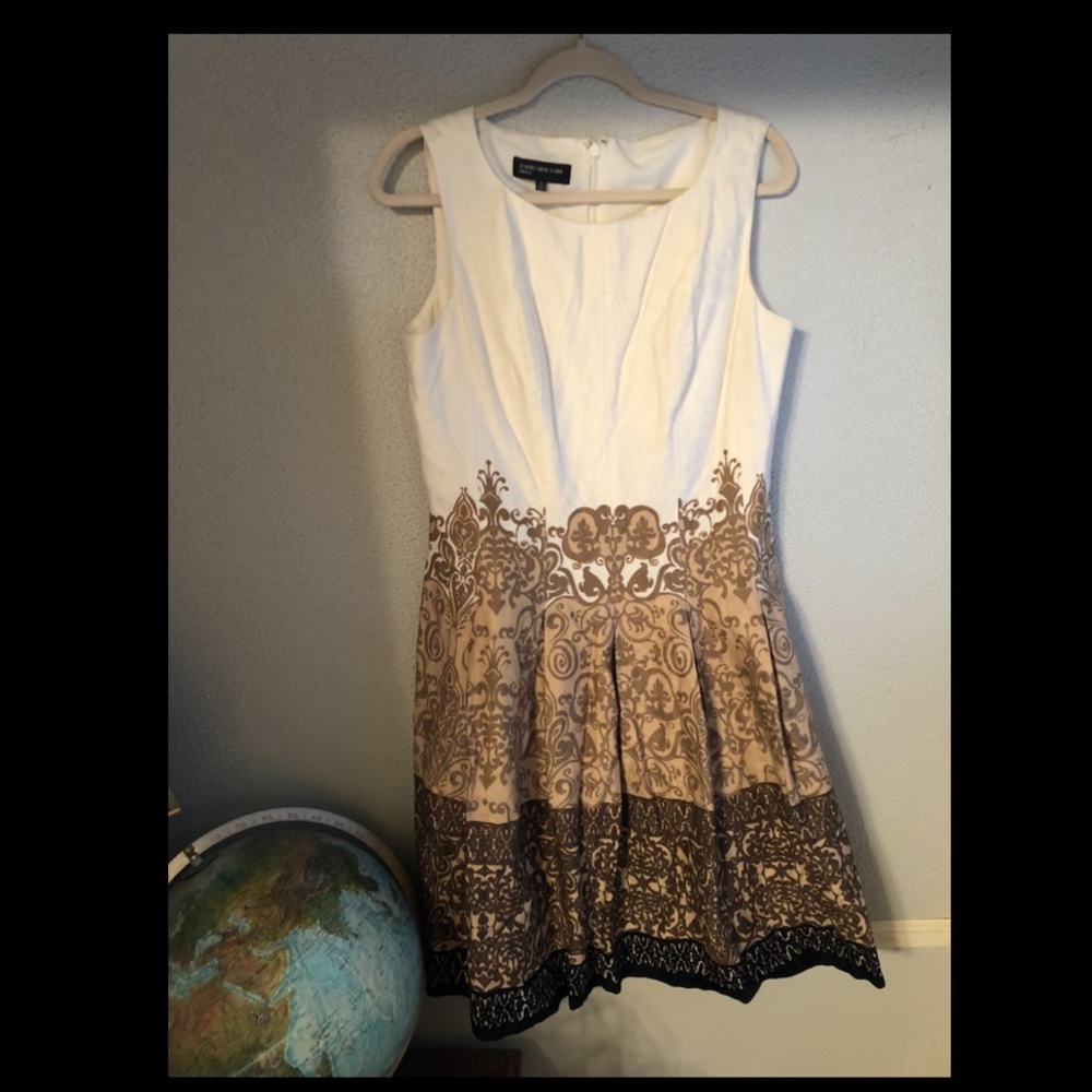 Cream, brown & black dress